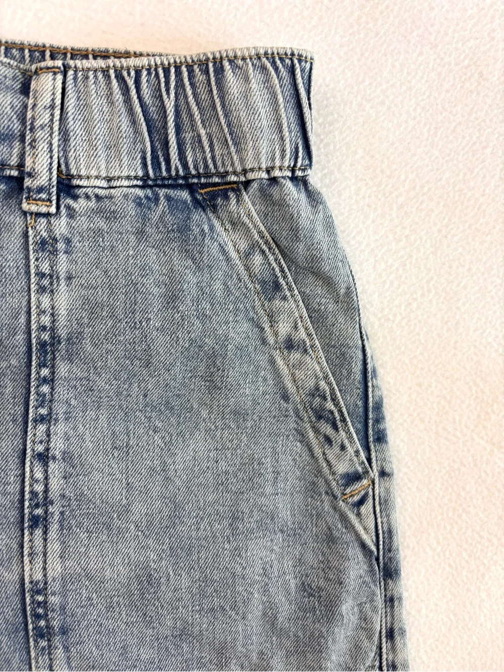Gap Easy Denim Utility Short Elastic High Rise Front Patch Pockets Acid Wash (M)